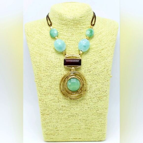 Semi Precious Amazonite & Leather Cord Necklace by The Sak NWT - Picture 1 of 3